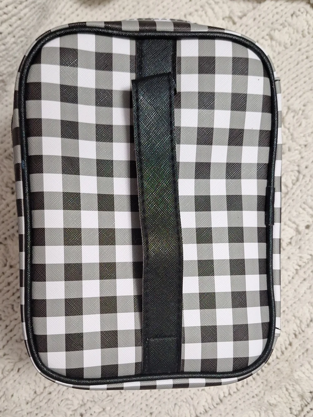 Checked Black and White Travel Toiletry/ Cosmetics Bag